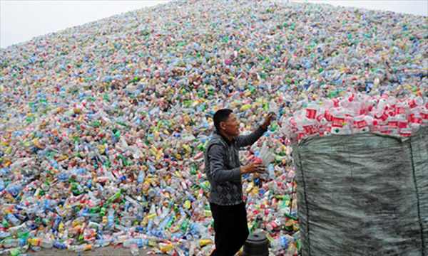 water bottles in landfill